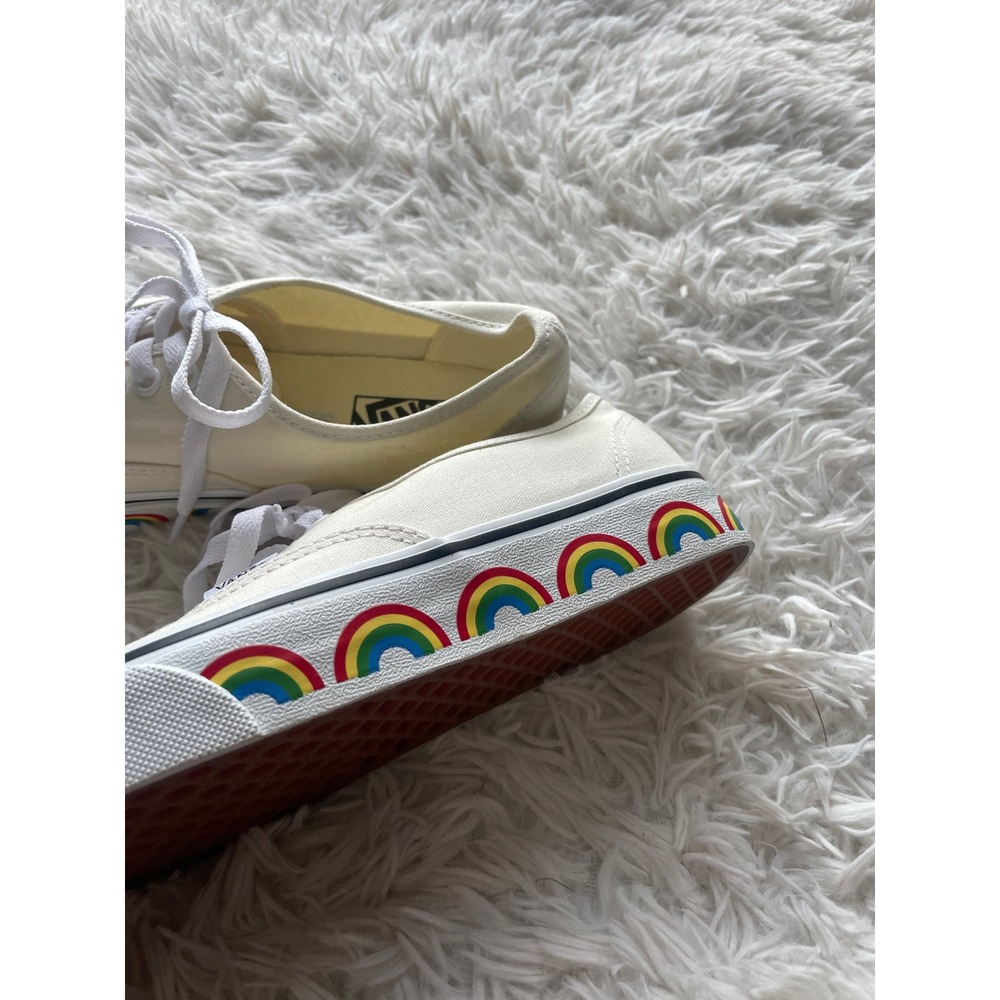 Vans Authentic Marshmallow White Rainbow Tape Sidewall Print Canvas Sneakers - Picture 4 of 9